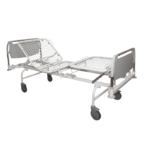 Mobile medical stretcher with adjustable backrest and head section, side rails, and four wheels with brakes