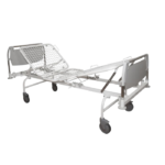 Hospital bed/gurney with side rails, medical frame, and wheels for patient transport and adjustable positioning