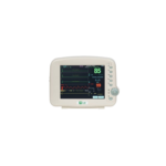 Medical vital signs monitor displaying heart rate 85 bpm, SpO2 99%, and multiple waveform graphs on the screen.